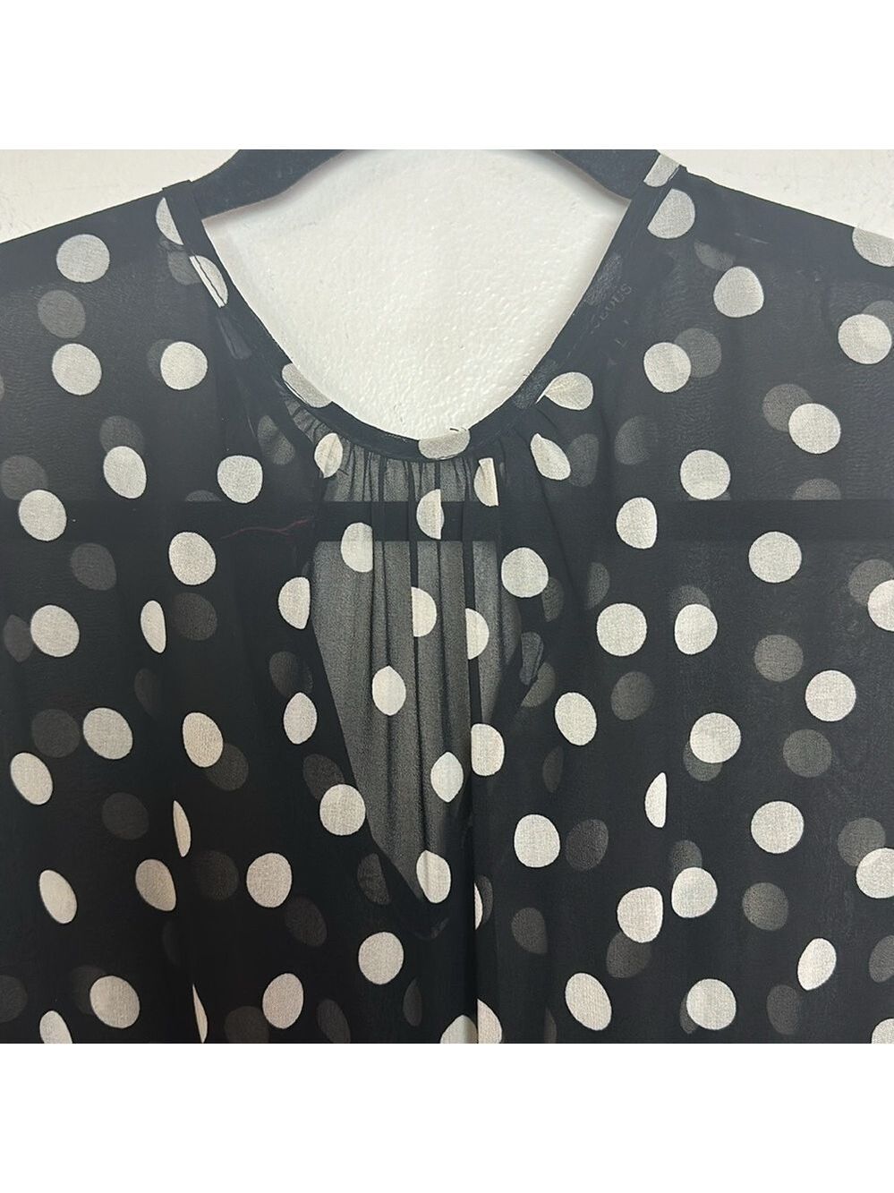 Olivaceous Polka Dot Smocked Waist Sheer Dress with Black Under Slip - Picture 9 of 14